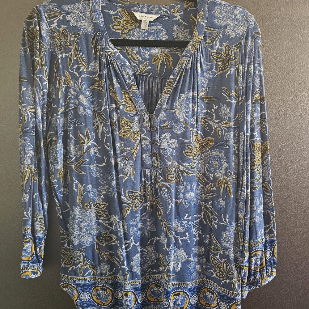 Lucky Brand Blue and Gold Floral Blouse